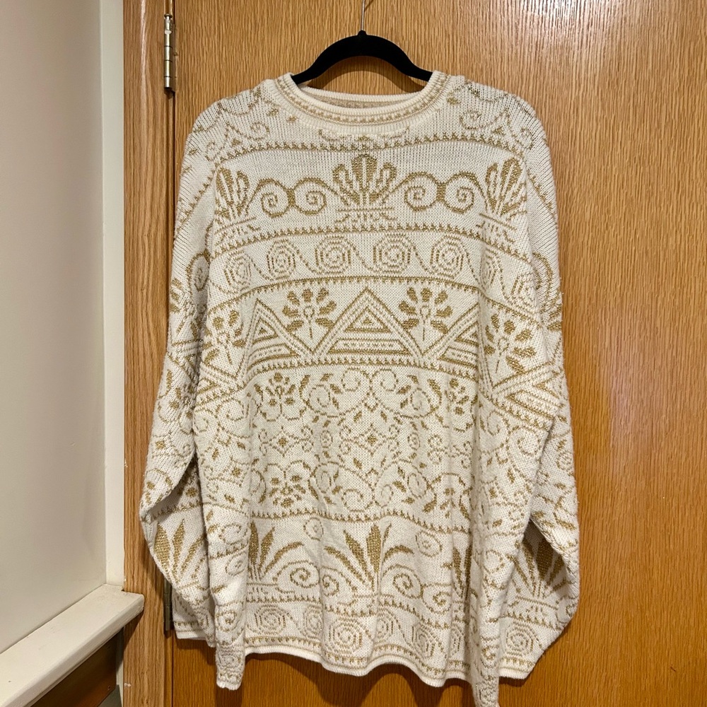 Vintage Cream and Gold Patterned Sweater